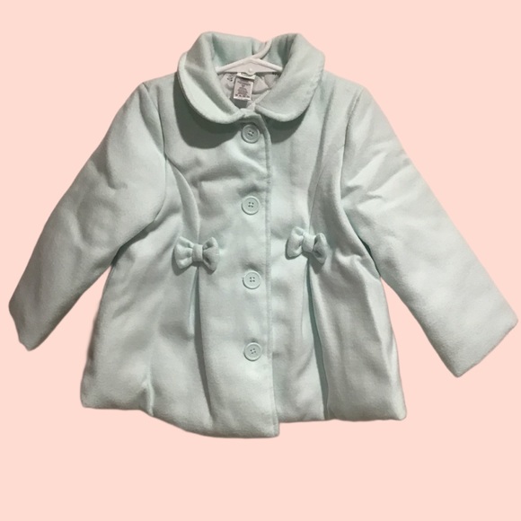 Little Me Other - Little Me Toddler Girls Pea Coat Mint Green Bows Detail